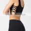 High quality women fitness sports / yoga lace up black and white contrast trim crop top