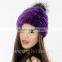 CX-C-221P Wholesale Girls Fashion Fur Ball Hat Women Mink Fur Knitted Beanie Hat