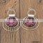 Bohemian purple suede flower pearl pendant earring concentric circle silver hoop earrings