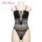 Summer black see through lace cross v neck sexy 2017 wholesale jumpsuit for women
