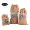 wholesale screen printing linen jute drawstring bag