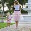 Women girls clothes  family outfits ruffles patchwork tops t-shirt bowknot tulle tutu skirt mother daughter matching dress