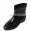 100% PVC girls low heel waterproof ankle rain boots with circular opening