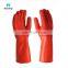 industrial nitrile anti chemical gloves red nitrile flocking gloves chemical resistant safety work gloves PU