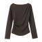 Spring and Summer New Style European-Inspired Women's Fashion Casual Long-Sleeved T-Shirt with Side Pleated Decorations