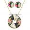 Enamel Floral Brust Necklace earring jewelry set