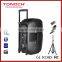 15" bettery speaker with MP3/USB/SD/BLUETOOTH/REMOTE CONTROL/TROLLEY/WHEELS