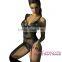 2016 Fringe Black and Fuchsia 3pcs transparent chemise lingerie