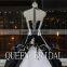 Newest Style Removable Neck Strapless Appliqued Lace Ball Gown Black And White Wedding Dresses