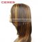 cheap wholesale price Brazilian human hair wig lace front highlights dark blonde color shoulder length