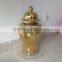 Golden ceramic storage rice jar with lid