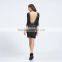 V-997 black lace boat neckline slim tight sexy open back 3/4 sleeves casual dresses 2016