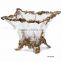 Ornamental Crystal & Brass Square Fruit Bowl With Leaves Edge, Clear Crystal Decorative Compote With Gilt Bronze Base