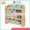 Wholesale simple style wooden Storage rack delicate wooden bin organizer toy storage rack with 12pcs plastic bins W08C039