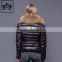 Custom lightweight zip up plain black winter folding down jacket with fur for women