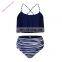 Navy Top and Striped Bottom High Waist Swimwear bikini swimwear