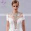 2017 New Arrival Fashion Design High Quality Low Cut Waist Beaded Short Sleeve White Prom Dress