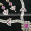 Butterfly Pink Color Gold Plated American Diamond Jewelry Necklace Earrings Set
