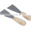 Flexible steel blade putty knife with wooden handle