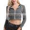 Front Zipper fitness hot selling women's gym clothing sexy crop top hoodie Hot Seller Amazon
