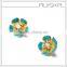Green Enamel Gold Plated Flower Earrings