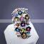 Luxury Bridal Antique Silver Flowers Pearl Stretch Cuff Bracelet