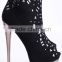 2015 Elagant women black boots crystal printed women ankle boots peep toe women boots