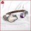 Wholesale Amazing double stone leather wrapped bangles, Fashion amethyst and pearl bangle
