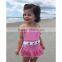 (SM113#pink)2-6Y flamingos smocked pink gingham seersucker bathing suit for children clothing