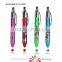 multifunctional plastic ball pen for touch screen stylish transparent colorful plastic ball pen with metal click bottom