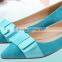 Europe flat tip with USES shallow mouth bow plain black leather suede women's shoes