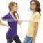 Women Heathered V-Neck Tee with Ribbed Trim