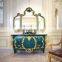 Peacock Green Living Room 4-door Glass Display Cabinet/ Antique Curio Wooden Showcase With Brass Angel