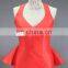 ED Red Sleeveless Flouncing Halter Sexy Mermaid Keyhole Back Evening dresses