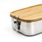 Japan Style stainless steel lunch box/two compartments metal food storage container with bamboo lid