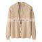 Women's Latest Design Deep V Neck Single Breasted Thick Jacquard Knitted Cashmere Sweater Casual Style for Winter