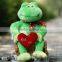 promotional plush green frog valentine toy with heart pillow