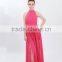 sexy split maxi dresses pleated skirt wedding dress halter neck red dress prom bare back evening dresses