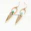2016 Unique Fashion Design Gold Plated Polishing Turquoise Drop Earrings
