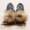 High Quality Coloured Knitted Gloves With Raccoon Pompom On The Back Diamond Ornament