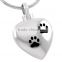 SRP8382 Stylish Pet Keepsake Memorial Necklace Cremation Jewelry 2-Paw Print Heart Stainless Steel Cremation Urn Pendant