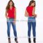 OEM service blue denim mid rise jeans wholesale china