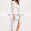 hot sale wrap tie front long sleeve women white lace maxi dress