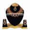 Designer Gold Plated Bollywood Party wear Kundan Zerconic Jewelry Necklace Set Red Color