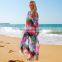 2019 Loose Multicolored Bohemian Printed Self Belted Summer Beach Dress Chiffon Tunic Women Beachwear Sarongs robe de plage