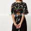 Wholesale cheap custom black long sleeve paisley print wrap front women crop top