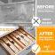 Bamboo 3 in 1 Wrap Dispenser with Cutter and Labels, Plastic Wrap, Aluminum Foil and Wax Paper Dispenser for Kitchen Drawer,