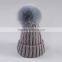 Winter Fashion Big Size Real Fox Fur Pompom Knitted Lady Wool Cap