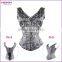 In Stock Gray Tie in Back Brocade Overbust Steampunk Orthopedic Corset