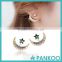 New gold color blue crystal rhinestone star and moon earrings pentacle pendant silver stud earrings for women fashion Jewelry
